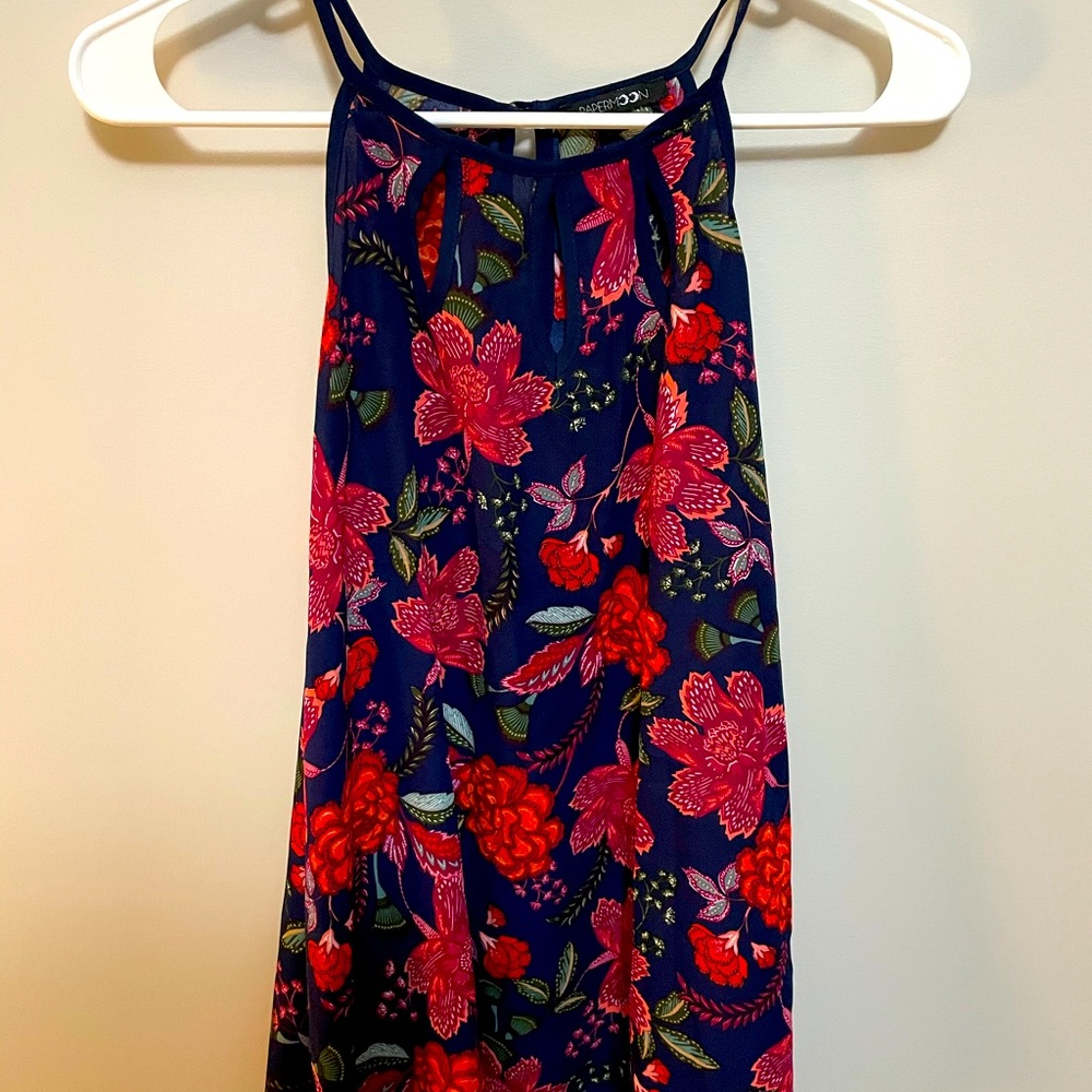 Papermoon Floral Print Top - Navy and Pink